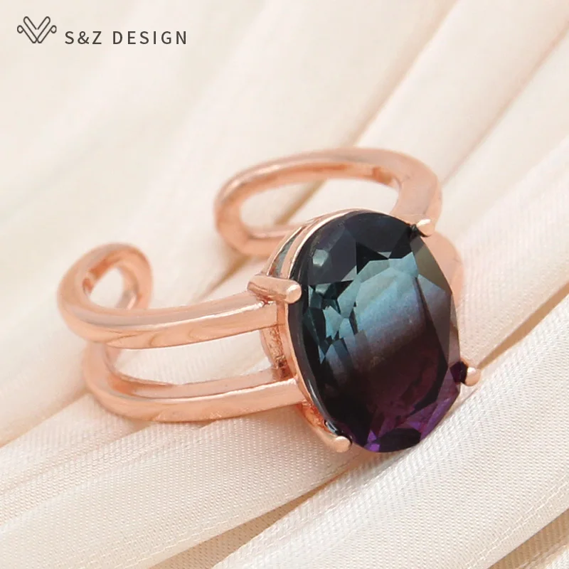 

S&Z DESIGN New Fashion Elegant Egg Shape Oval Adjustable Rings For Women Wedding 585 Rose Gold Color Jewelry Gift