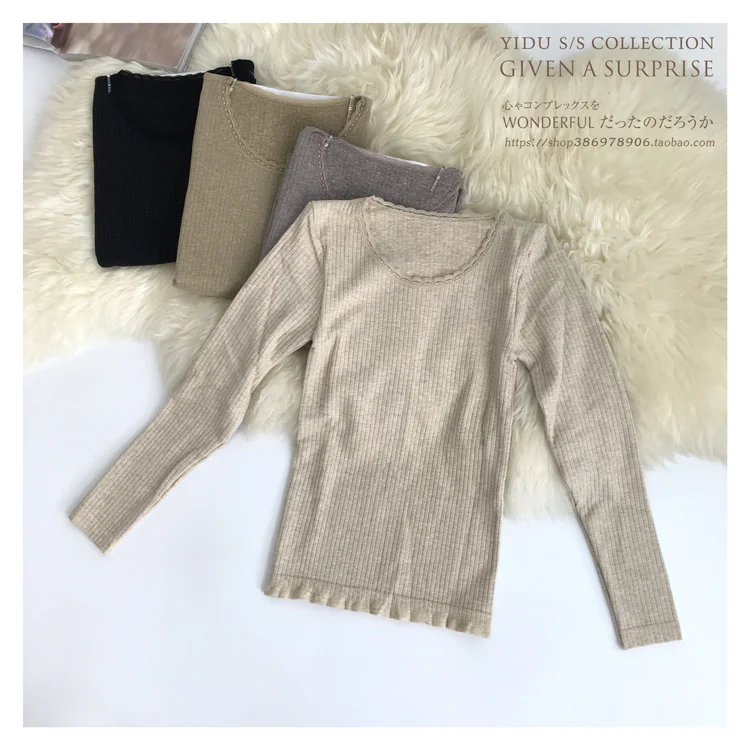 

Autumn and Winter Long-Staple Cotton Terry Warm Suit Women's Lace round Neck Elastic Comfortable Heating Underwear
