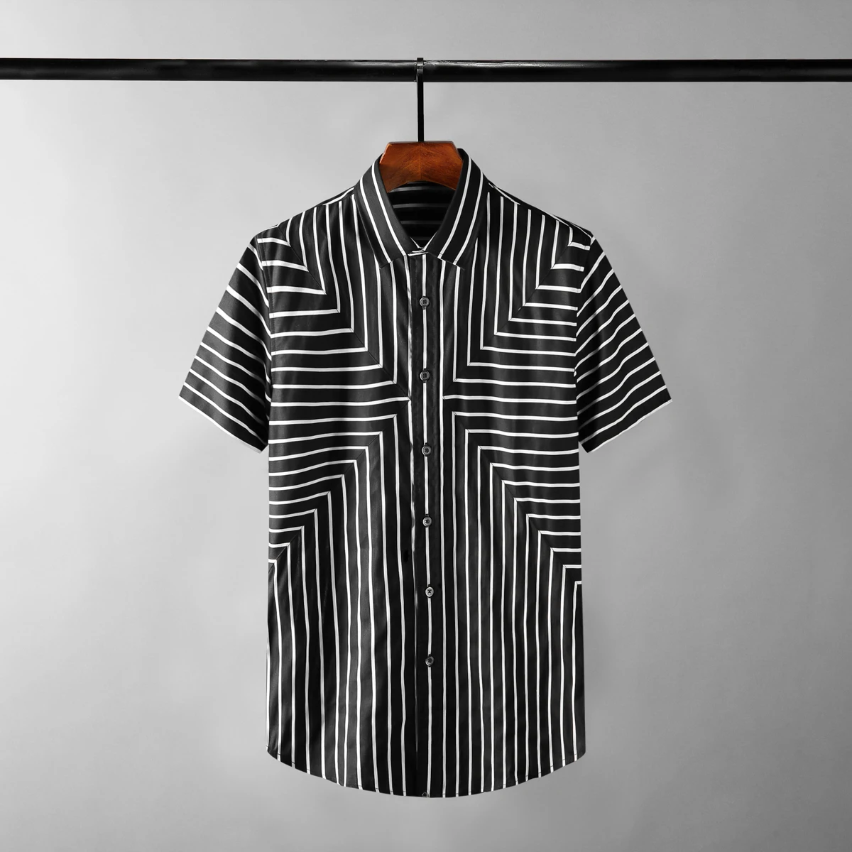 2022 Summer Cotton Male Shirts Luxury Short Sleeve Stripe Printed Casual Mens Dress Shirts Fashion Slim Fit Man Shirts 2XL