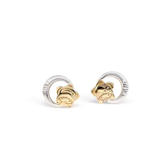 

anime Gemini Simple Cute Ornament Two-Color Star Moon Sterling Silver Earrings