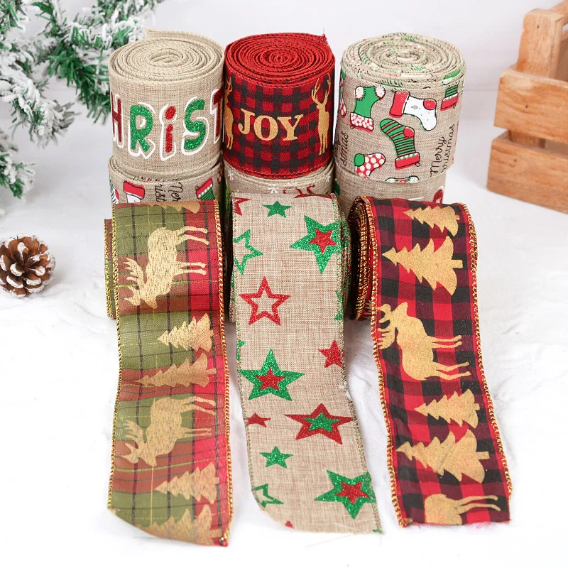 

5M/Roll Christmas Ribbon Wrapping Christmas Tree Ribbon Wreath Bows Craft DIY Fabric Burlap Ribbons Wedding Decoration Cake Gift