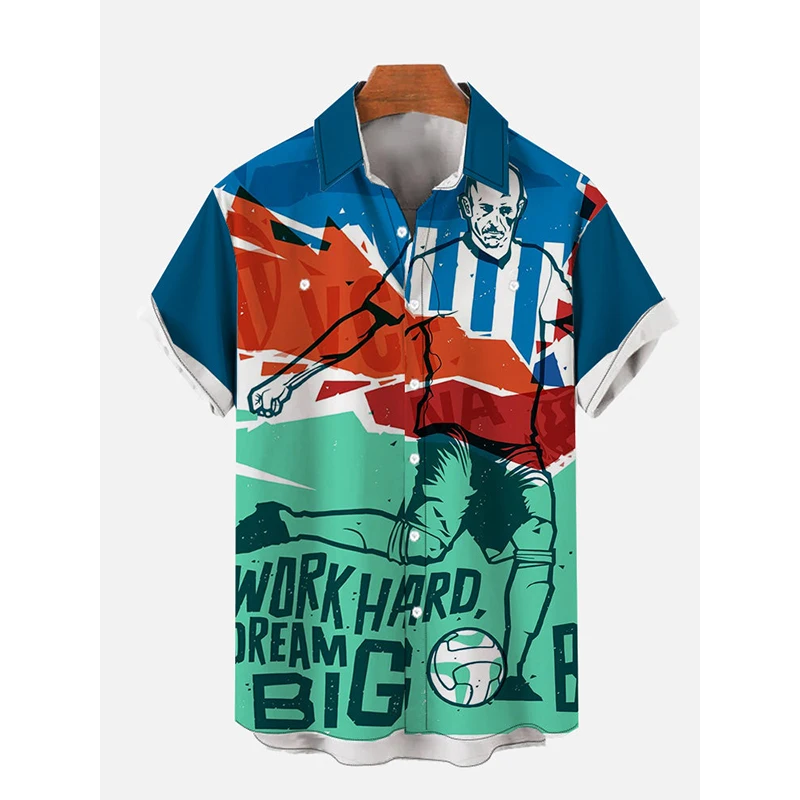 

Badassdude Contrast Color Stitching Character Man Playing Soccer Printing Men's Casual Short Sleeved Shirt