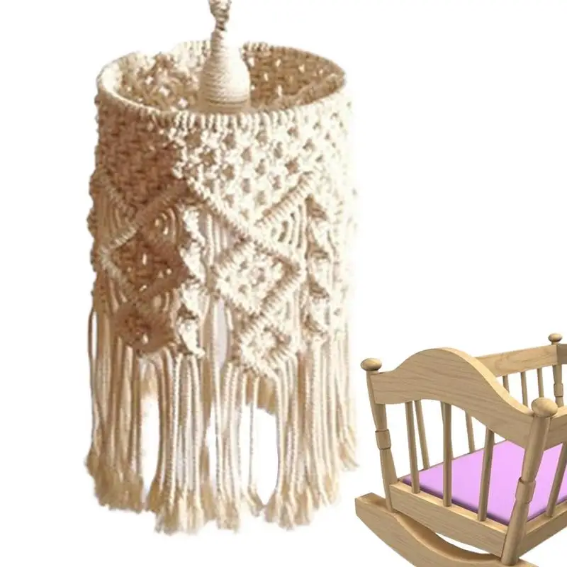 

Nordic Style Handknitted Lampshade Macrame Hanging Lamp Decoration For Living Room Tassel Cotton Rope Woven Lampshade Tapestry