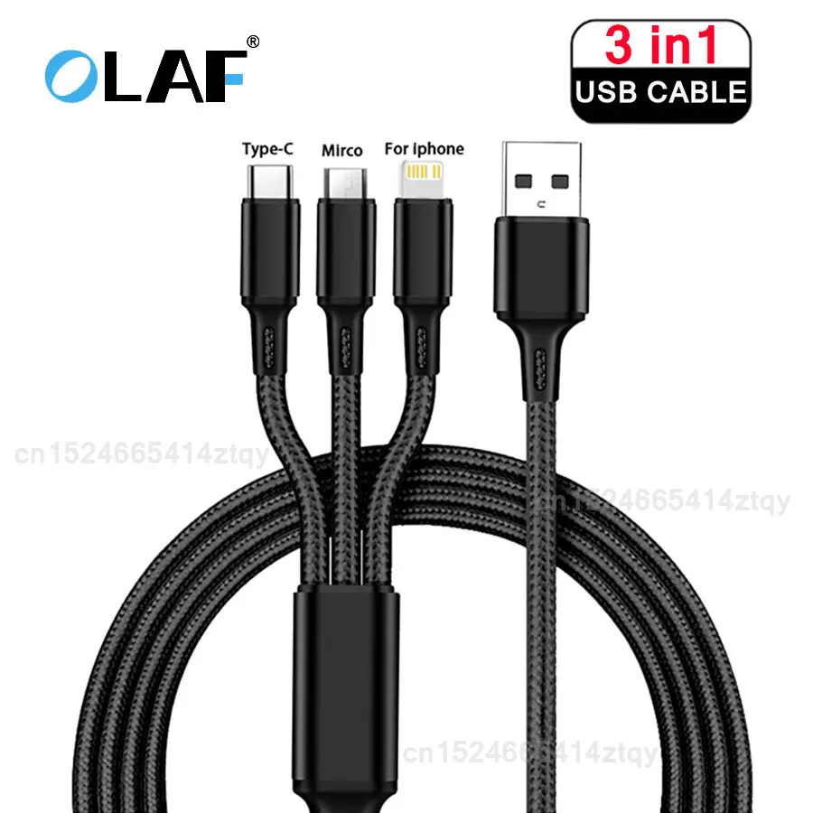 OLAF 3 в 1 Type C кабель для Samsung S20 Xiaomi Mi 9 USB зарядный iPhone 12X11 Pro Max зарядное устройство Micro