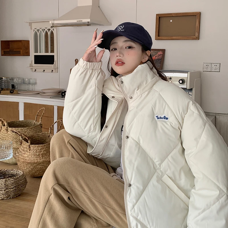 

Streetwear Oversized Hooded Parka Warm Women's Winter Jacket Solid Thicken Argyle Parka Fashion Casual Winter Coats for Woman