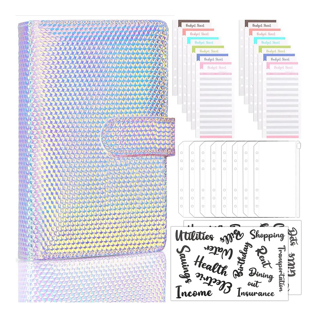 

A6 PU Leather Budget Binder Cover with Binder Pockets, Expense Budget Sheets,Letter Sticker Labels for Cash Envelopes System
