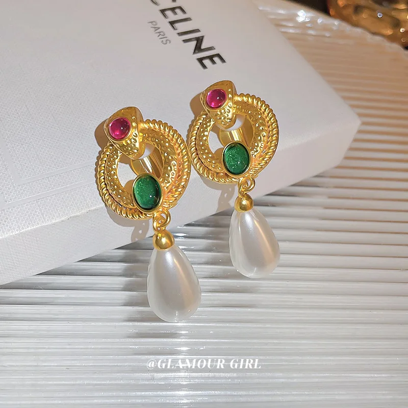 Middle Ancient Vintage Circle Pearl Drop Ear Clip Court Wind New Earrings Wholesale Women