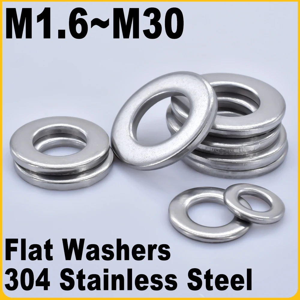 

Плоские шайбы из нержавеющей стали M1.6 ~ M30 304, простые прокладки, применяются для силового оборудования, прокладка для аэрокосмической промышленности 1 ~ 200 шт.