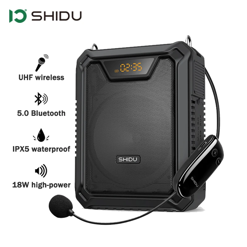 SHIDU 18W Portable Voice Amplifier For Teachers IPX5 Waterproof Bluetooth 5.0 Speaker with Wireless Microphone M808