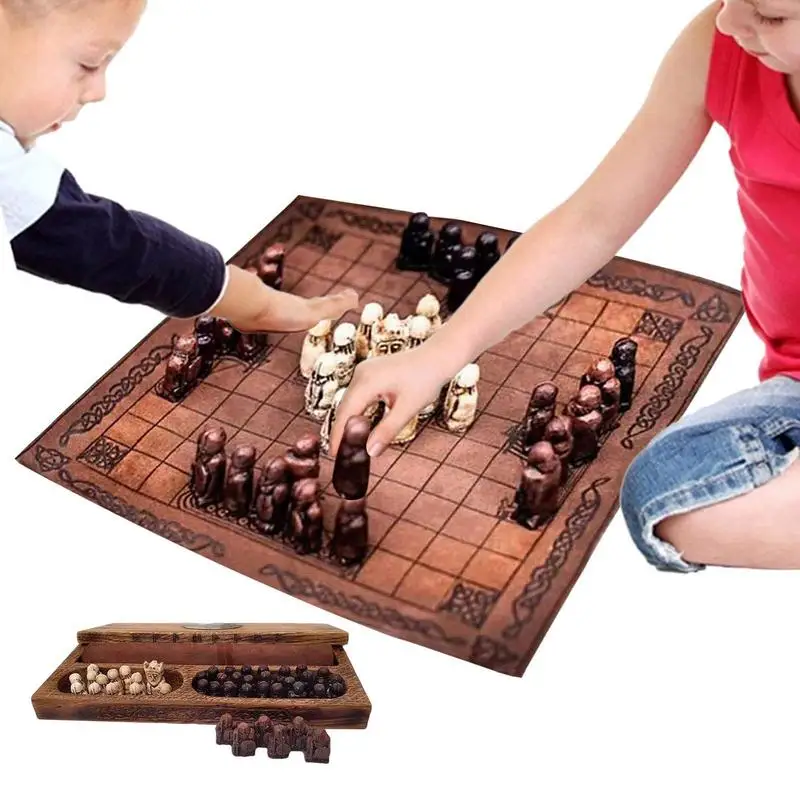 

Viking Chess Pieces Portable Board Game Crafted For Adults Kids Classic Two Player Tabletop Travel Chess Set