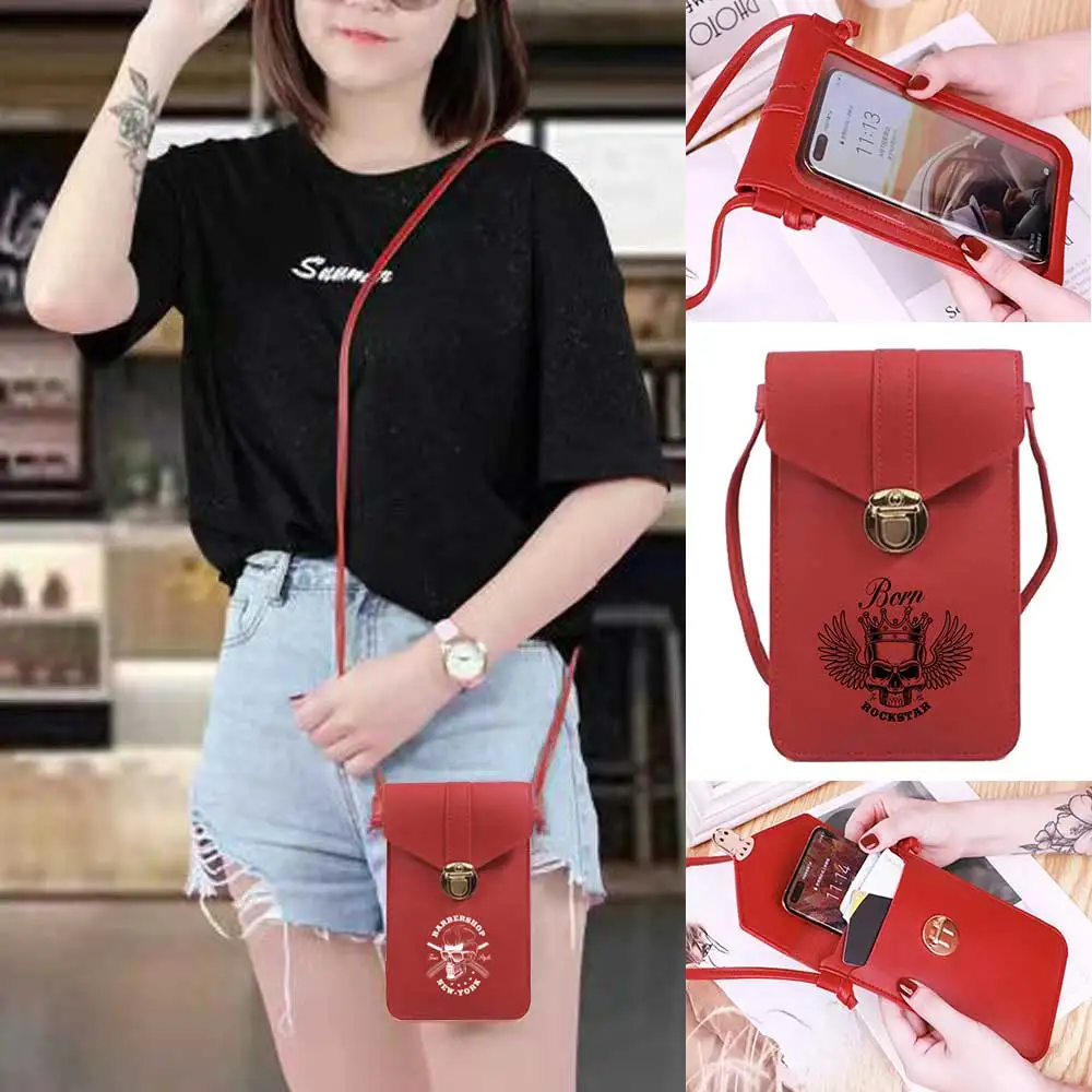 

Touch Screen Mobile Phone Bag Universal for Samsung/iPhone/Huawei Cell Pack Skull Print Women Purse Waterproof Shoulder Bags