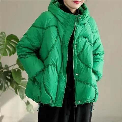 Down Jacket Women's 2023 White Duck Down Hooded Pockets Zipper Down Korean Coat Women New Tops Splicing Outwear Femme M54