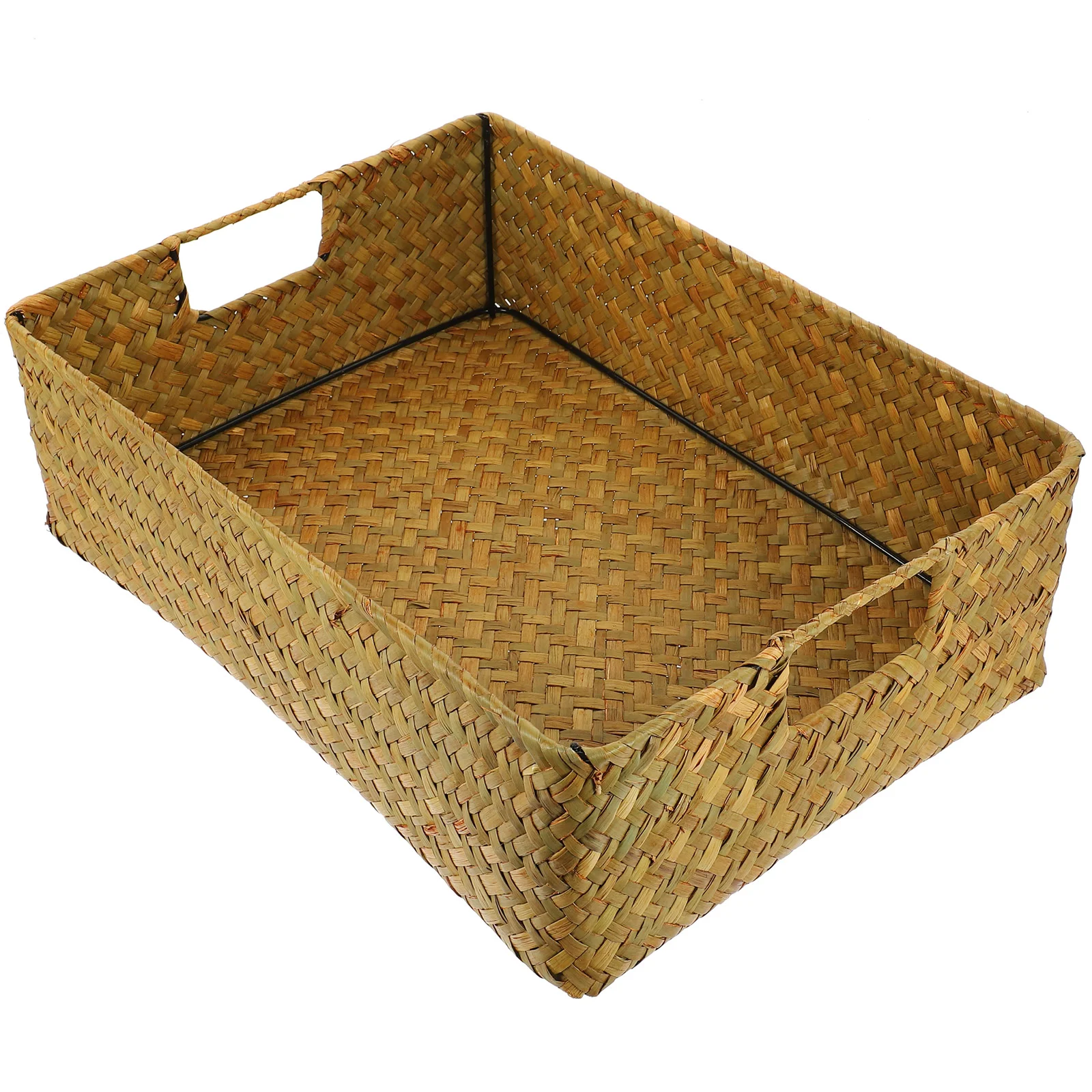 

Handwoven Rectangular Basket with Handle Rattan Storage Basket Bins Decorative Wicker Tray for Kitchen Bathroom