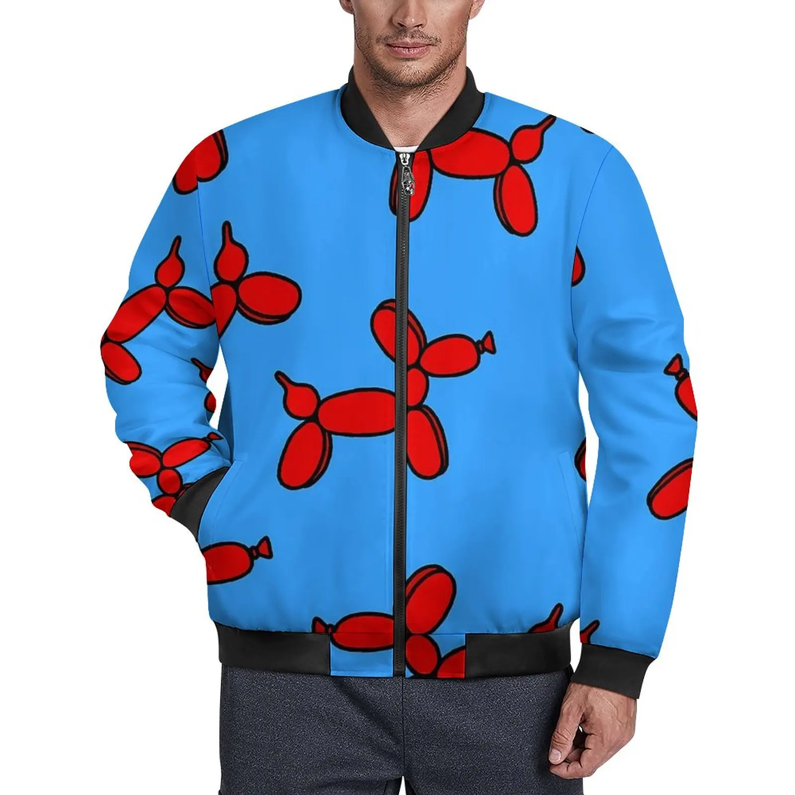 

Куртка мужская с рисунком воздушных собак, красная и синяя Осенняя верхняя одежда с карманами, Повседневная Свободная ветрозащитная одежда с графическим принтом, приблизительно 6XL