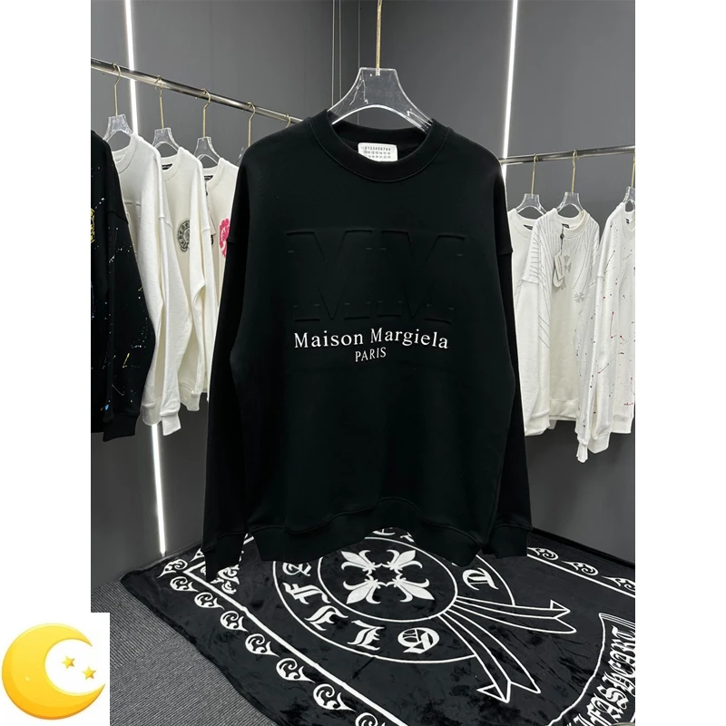 

MM Embossing Logo Paris MM6 Margiela Sweatshirts Round Neck Men Women Oversize Heavyweight Pullover Black
