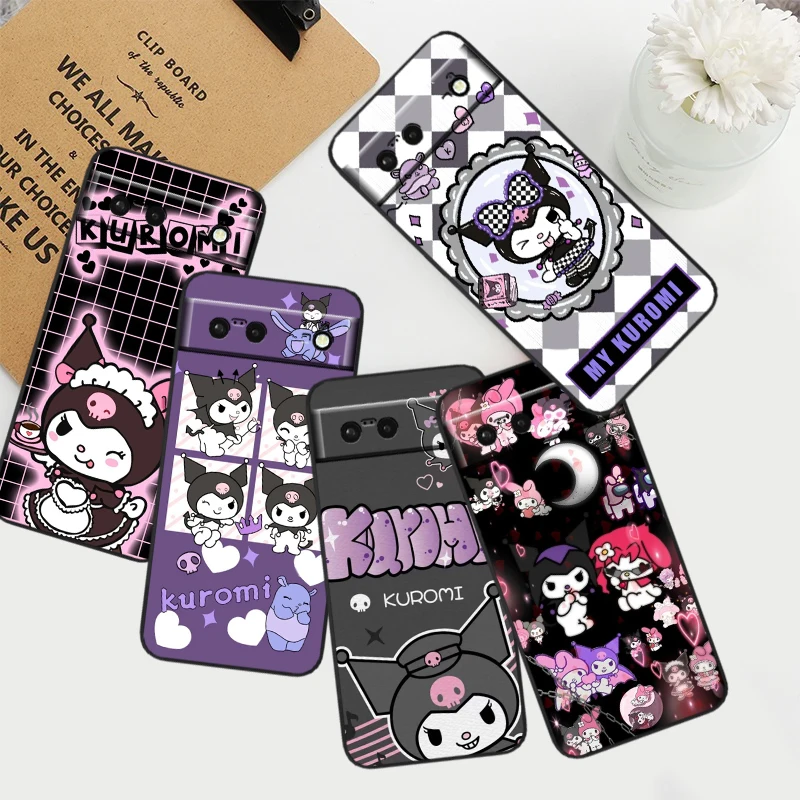 Фото Kuromi Cute Sanrio мультфильм для Google Pixel 8 7A 7 6A 6 5A 5 4 4A XL искусственная черная силиконовая Противоударная оболочка для телефона №1