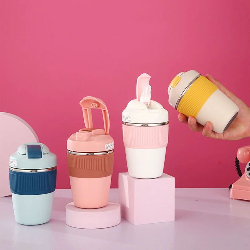 

350ML/480ML Simple Fashionable Straw Cup 316 Stainless Steel Vacuum Mug Candy Color Thermo Flask Coffee Cup Gift Drinking Cup