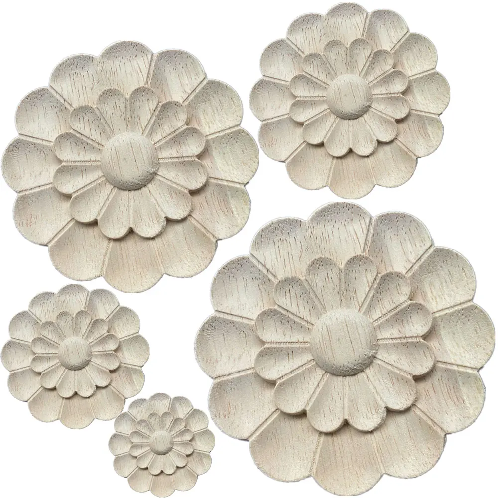 1PC 5-12cm Carved Decal Woodcarving Corner Applique Furniture Door Wooden Cabinet Decoration Decorative Wood Vintage Home Decor