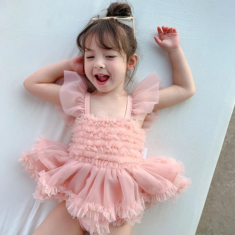 

Fashion Fly SleeveTutu Dres with Cap Kids Tulles Dress Baby Girls Cute Swimwear Clothing 2023 New Arrival Swimsuits Beach Dres