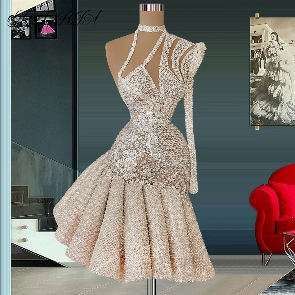 One Shoulder Sequin Beaded Cocktail Dresses For Ladies Flowers Applique Homecoming Dress Chic Short Graduation Party Custom Made