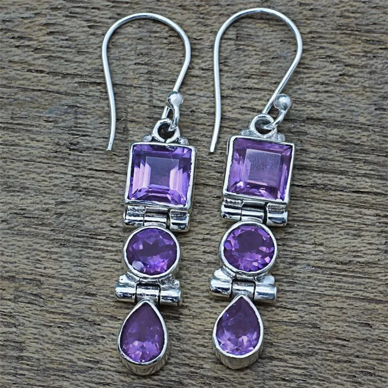 

2022 New Fascinating Amethyst Zircon Earrings European and American Long Earrings Diamond Jewelry Luxury Quality Jewelry