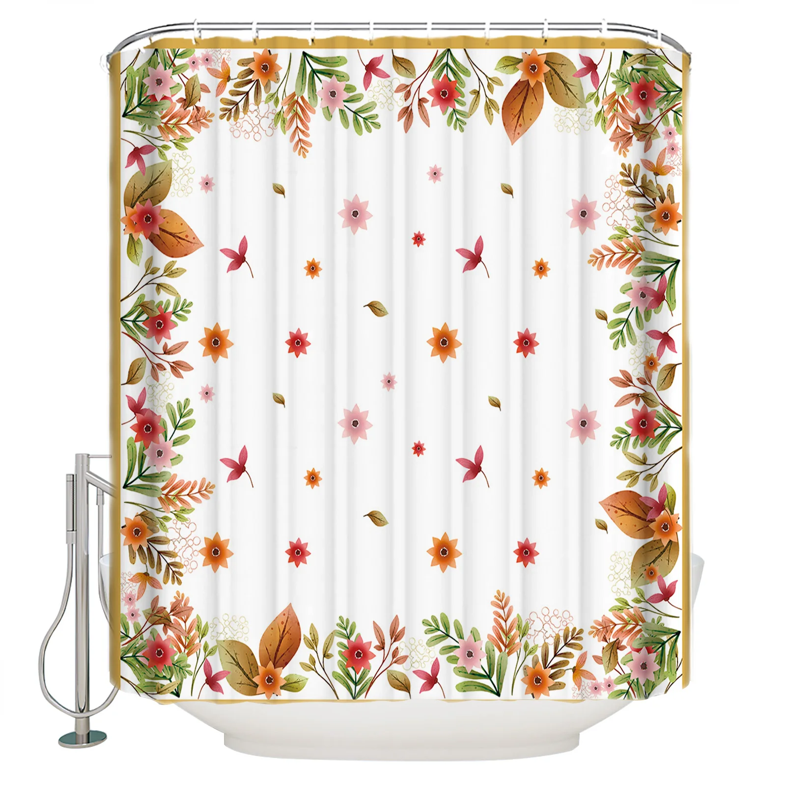 

Leaves Summer Autumn Shower Curtains Waterproof Print Shower Curtain with Hooks Bathroom Toilet Doormat Decor