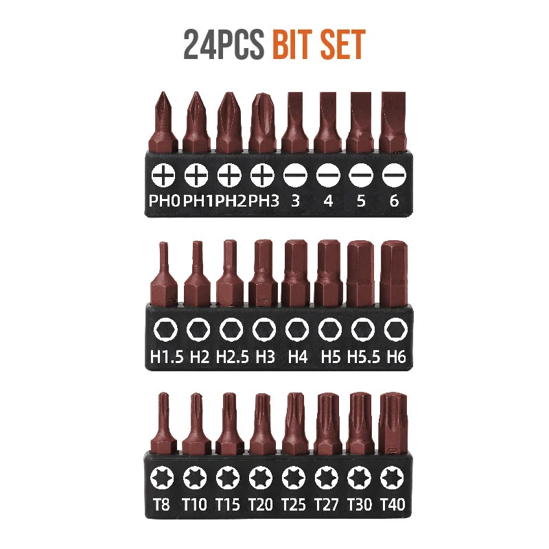 Набор насадок для отвертки, 24 шт., Набор насадок для отвертки Crv с шестигранным хвостовиком 1/4 дюйма