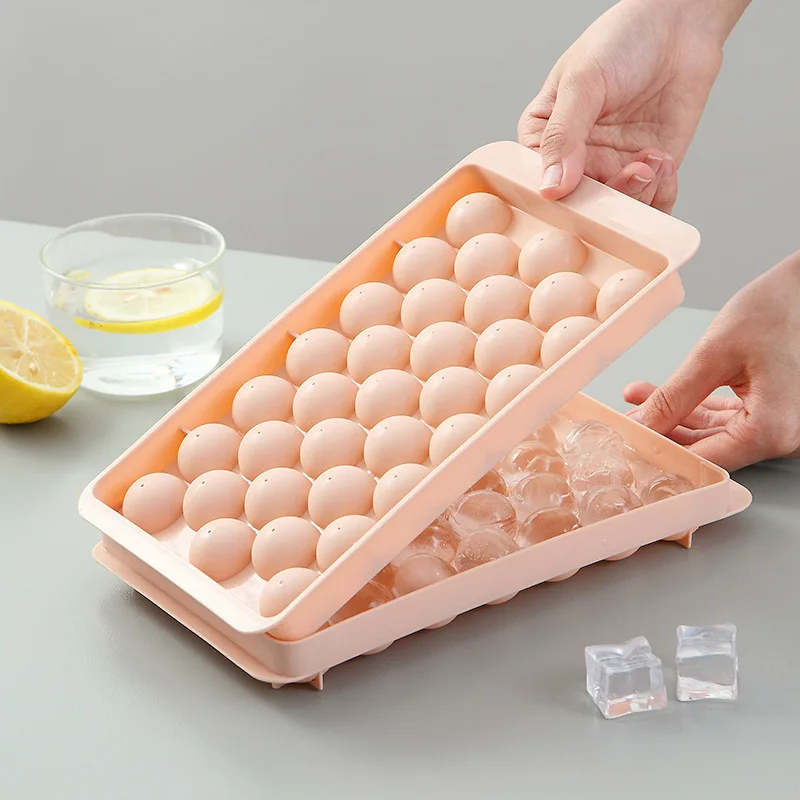 

33 Grids Round Ice Cube Tray Mold Silicone Ice Cube Mold Refrigerator DIY Mould With Removable Lid Kitchen Tools Accessories