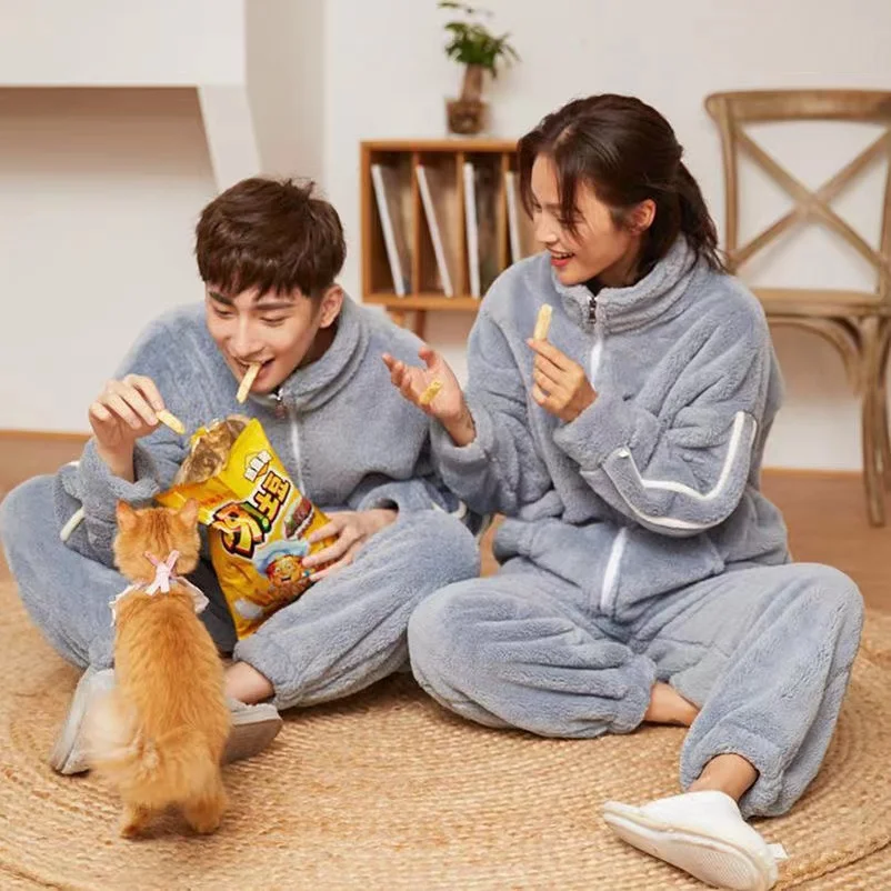 Couples Pajamas Sets Women Men Winter Thicken Warm Pyjamas Suits 2 Piece Set Sleepwear Lovers Homewear Soft Warm Pijama