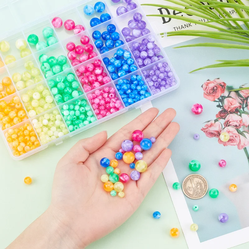 534Pcs Mixed Color Acrylic Beads 6/8/10/12mm Round Loose Spacer Bead for DIY Bracelet Necklace Earring Jewelry Making Crafts