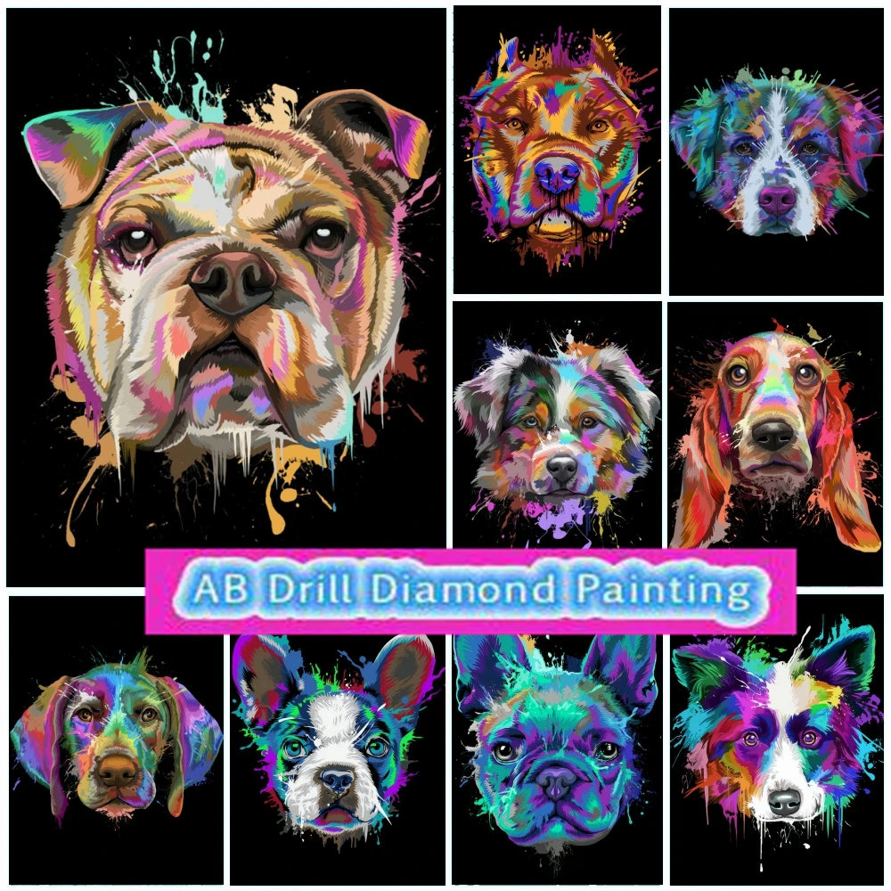 

Abstract French Bulldog Pet 5d AB Diamond Art Painting New Embroidery Coloful Animal Dog Square Drill Diy Stitch Kit Home Decor