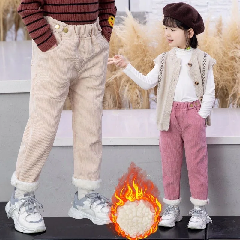 

От 2 до 12 лет новые модные детские зимние теплые спортивные брюки для девочек плюс бархатные утепленные брюки с эластичным поясом детские брюки