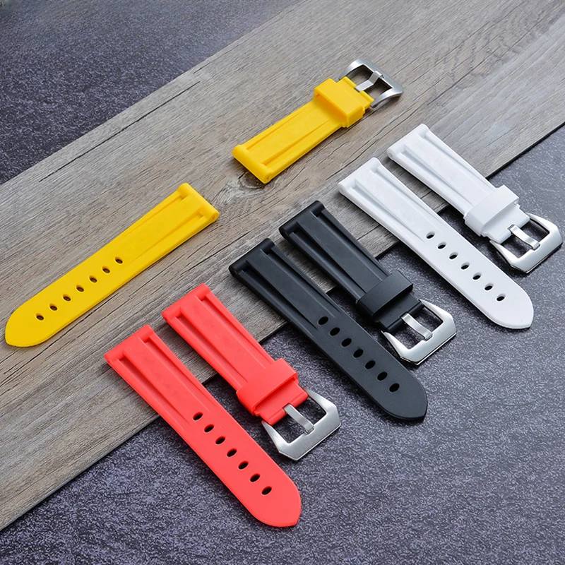 

Waterproof Natural Soft Rubber Watchband for Panerai Pam441 359 111 Series 24mm Black Blue Red Silicone Steel Buckle Watch Strap