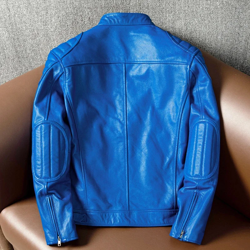 Магазин Best. Популярная куртка из натуральной кожи Rider. Крутое синее тонкое