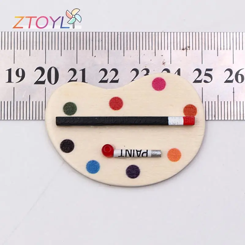 

2Pcs 1:12 Dollhouse Miniature Drawing Board Color Palette Pigment Sticks Simulation Model House Living Scene Decor Toy