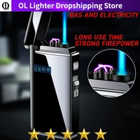new windproof metal usb lighter torch turbo lighter jet dual arc led lighter gas chargeable electric butane pipe cigar lighter