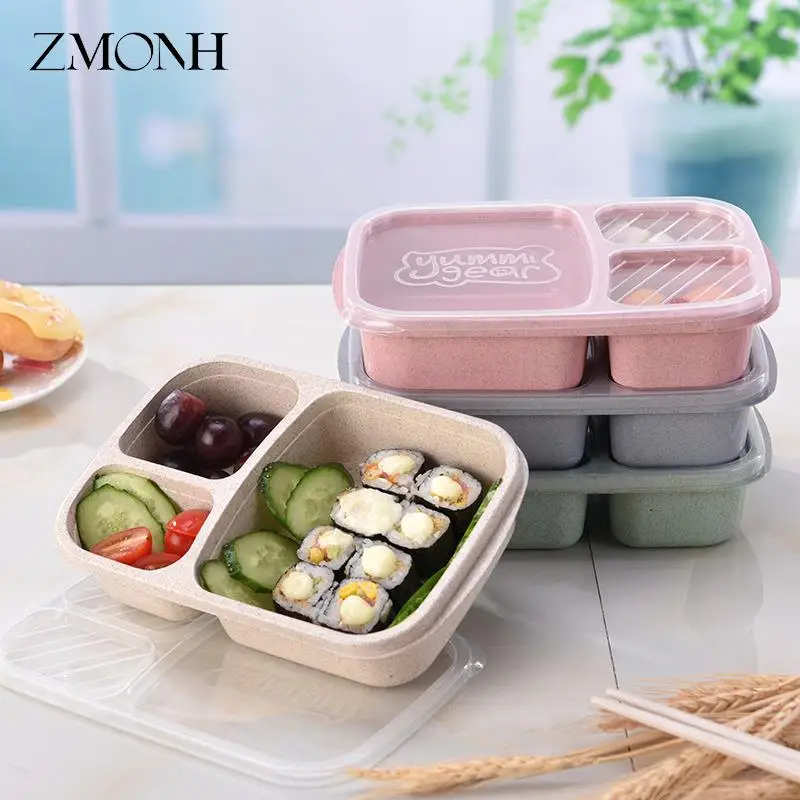 Leak Proof Lunch Box 3 Compartment Lunch Box with Lid Healthy Material Portable Fruit Food Storage Container Kids Lunch Box