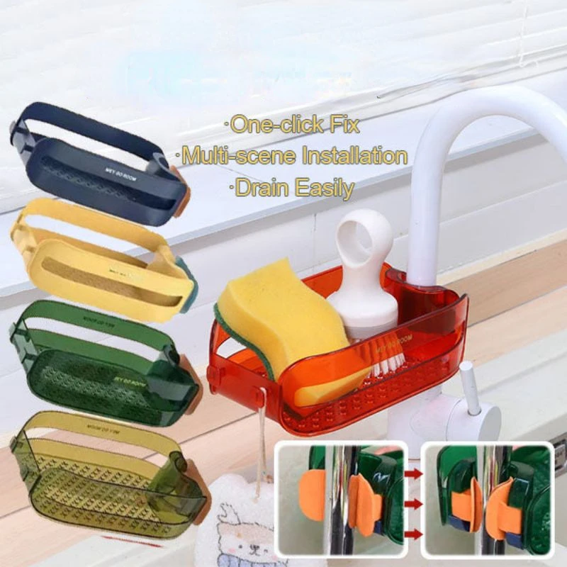 Home Sink Organizer Faucet Hanging Drain Rack Kitchen Sink Sponge Storage Basket Splash Mat Holder Bathroom Soap Drying Tray