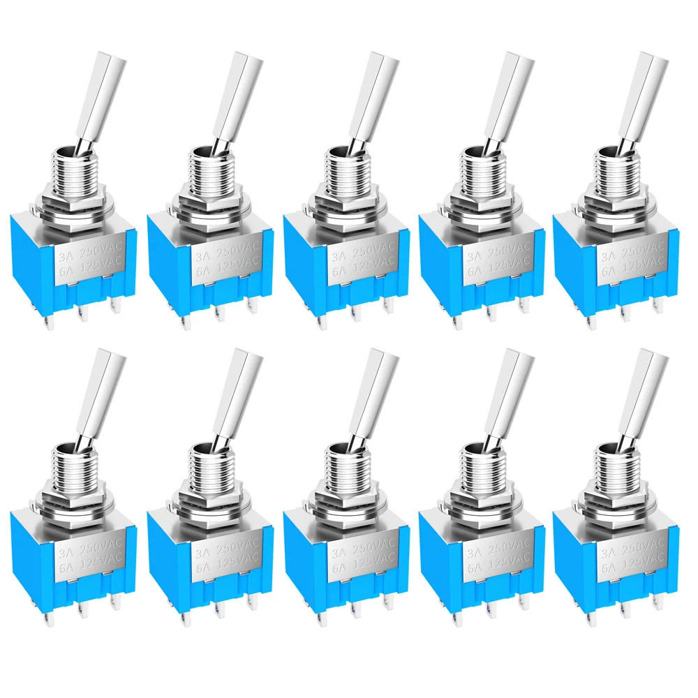 10PCS Mini Toggle Switch 3 Position 2 Position ON OFF ON DPDT SPST DPST 6A 125VAC 3A 250VAC Latching Flat Handle for Car Truck