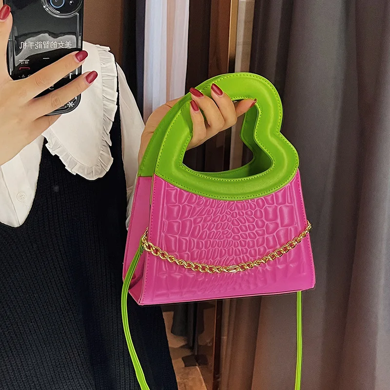 

Women's Bag Luxury Shoulder Bag Heart Shape Top Handle Tote Bag for Ladies Contrast Color Pu Leather Crossbody Bag Small Handbag