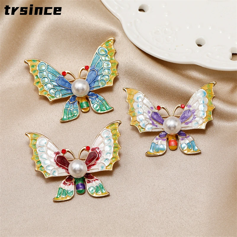 

New Drop Glaze Butterfly Brooch Pearl Enamel Butterfly Pearl All-match Ladies High-end Insect Corsage Silk Scarf Buckle Pin
