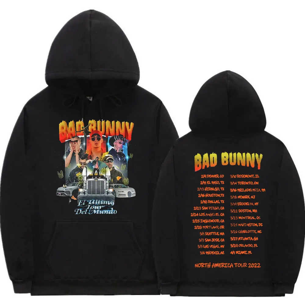 

Bad Bunny Portrait Hoodie Concert El Ultimo Tour Del Mundo 2022 Graphic Print Hoodies Men Women Hip Hop Cotton Sweatshirt Tops