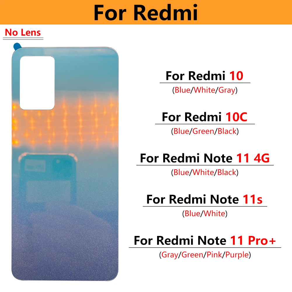 

20 шт./партия, оригинальная задняя крышка для Xiaomi Redmi 10 10C Note 11S 11 Pro Plus, корпус батарейного отсека, задняя крышка батарейного отсека