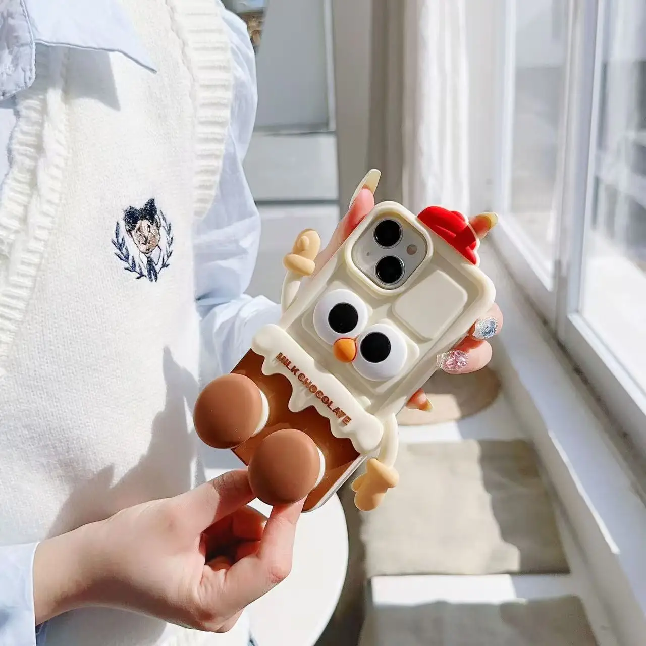 3D корейский милый чехол для телефона с шоколадным молоком и роботом iPhone 15 14 13 12 Pro