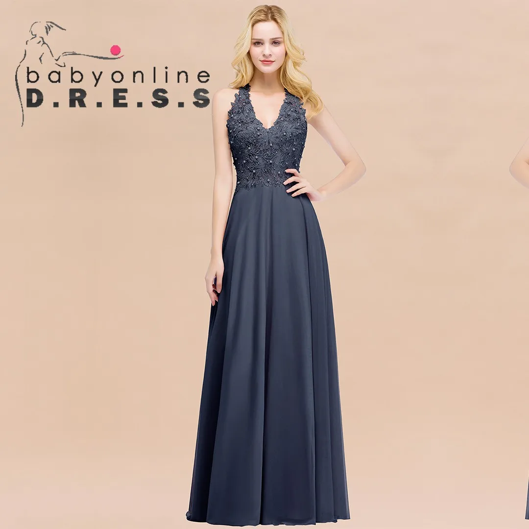 Платье для матери невесты с V-образным вырезом и бусинами