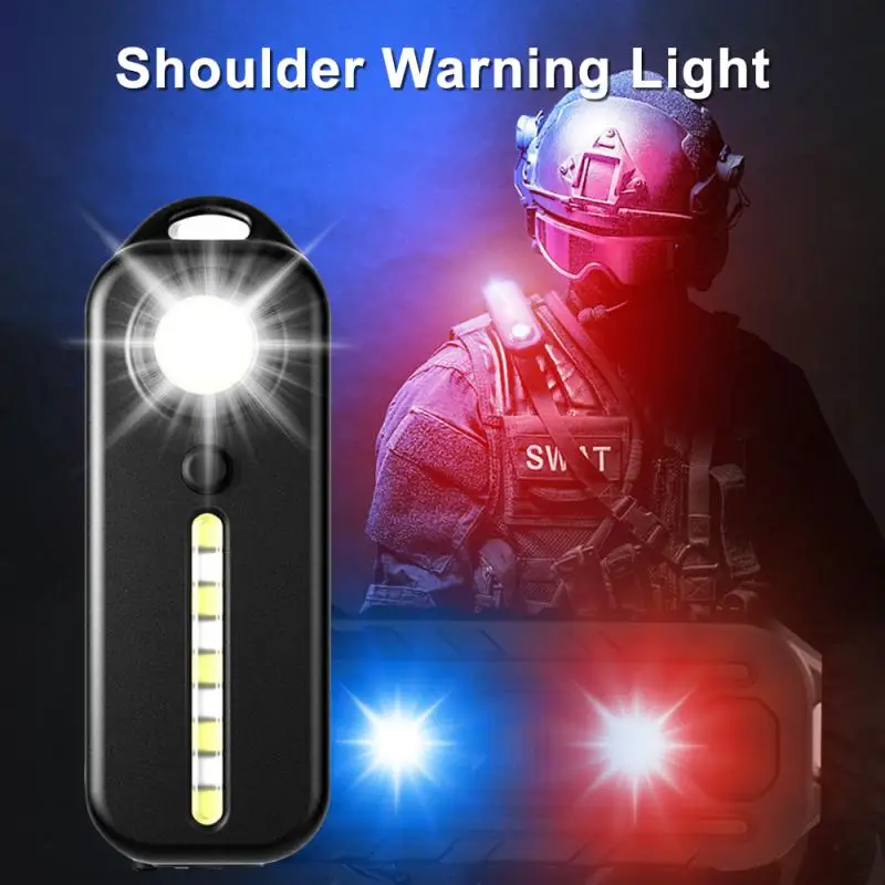 Luz LED roja y azul de emergencia con Clip, linterna de advertencia intermitente para el hombro, recargable por USB, lámpara trasera para bicicleta, novedad