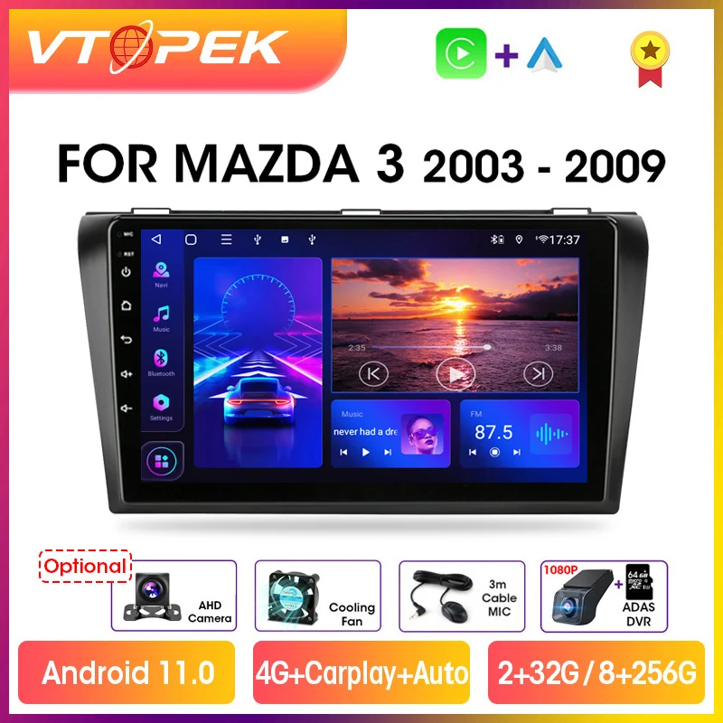 Vtopek 9" 4G Carplay DSP 2din Android 11 Car Radio Multimedia Player Auto Stereo Navigation GPS For Mazda 3 2004-2009 With BOSE