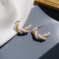 lats simple temperament c shaped earrings for women girl beautiful fashion pearl earring fashion personality spiral ear jewelry