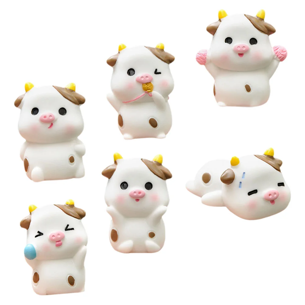 

6 Pcs Toys Cow Mini Figurine Animal Model Miniature Resin Cows Ornament Micro Scene