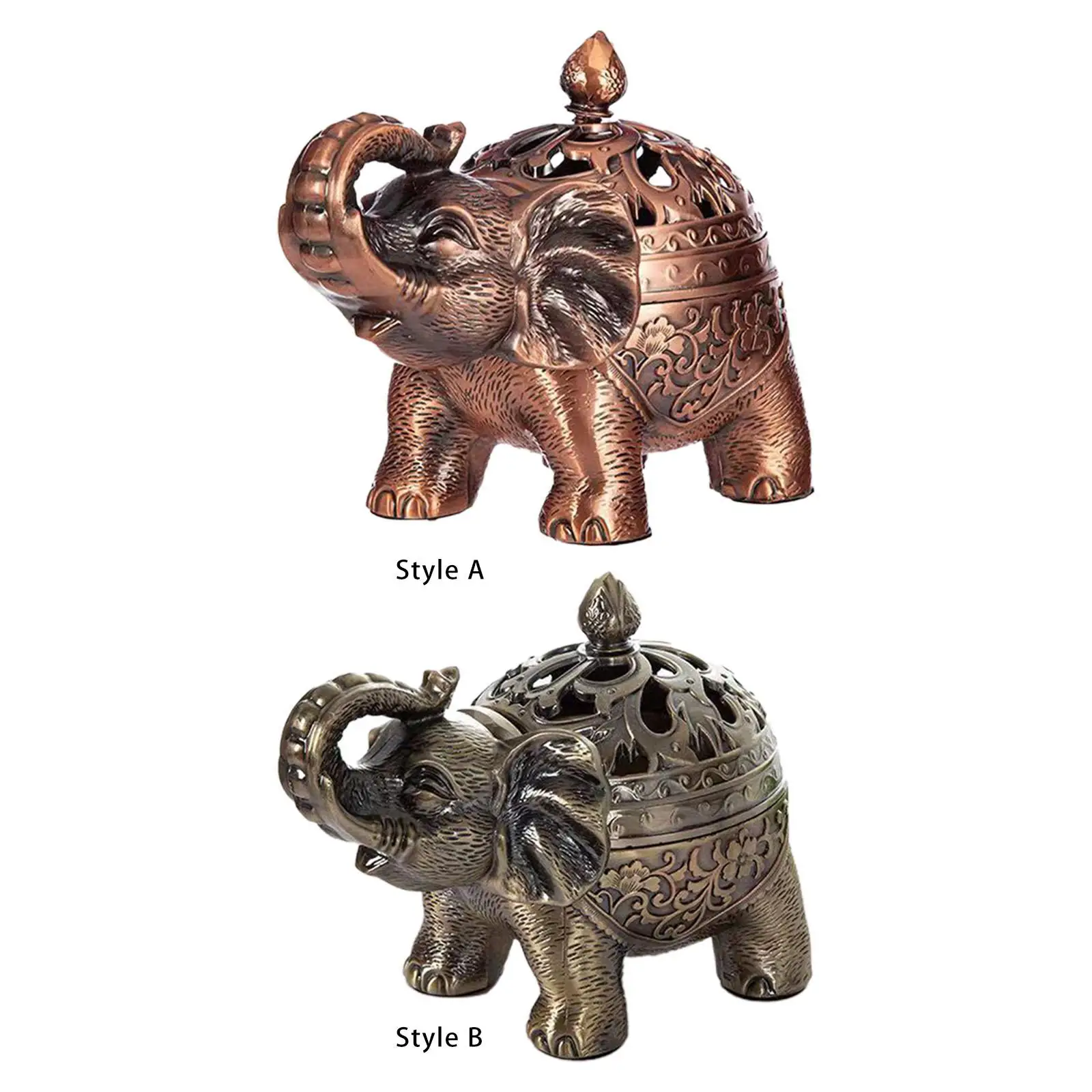 Antique Style Elephant Burner, Metal Holder Stand Censer Fragrance Ornament for Office Hotel Decoration